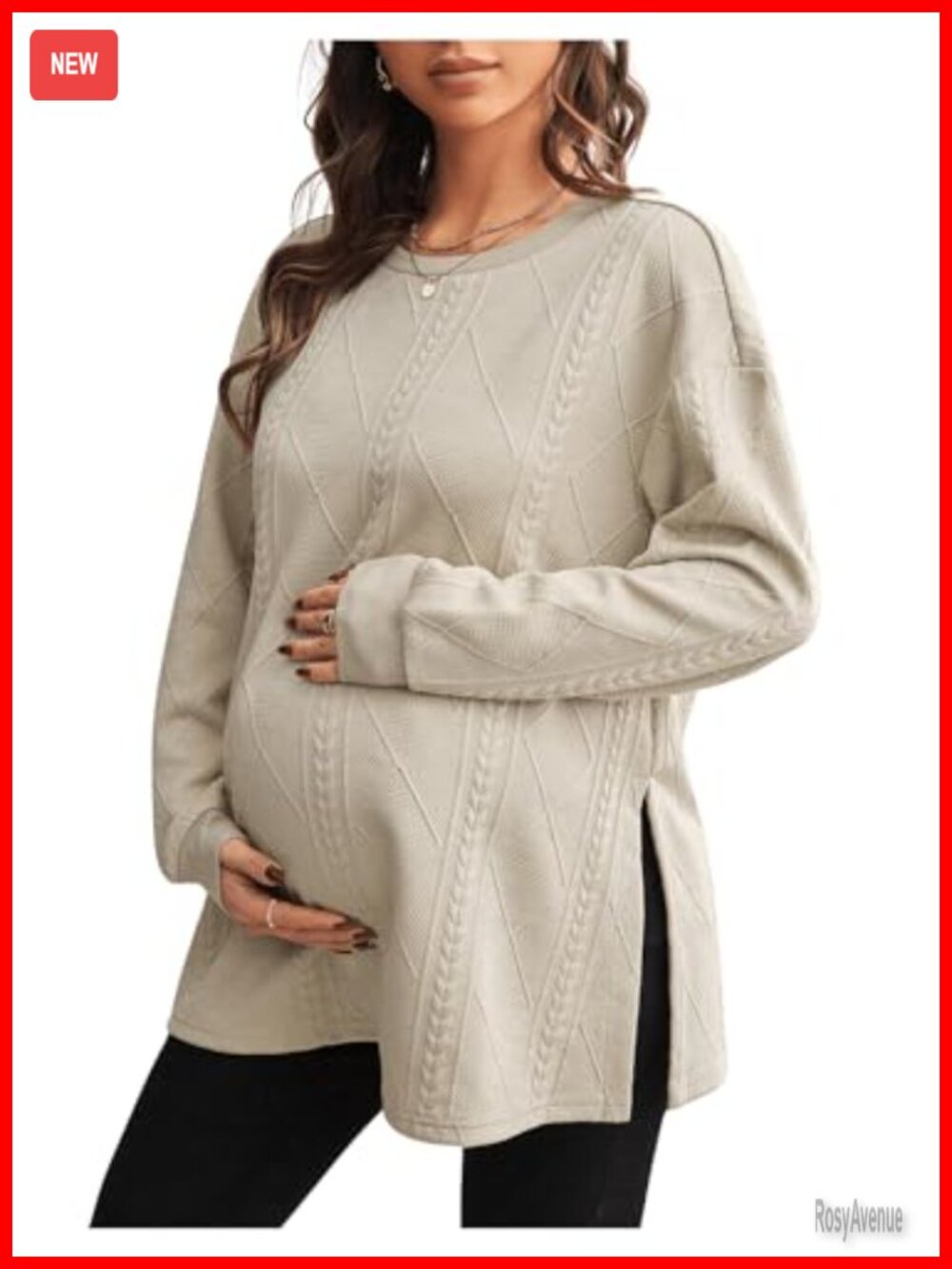 Maternity Sweatshirt Crew Neck Long Sleeve Slit Hem Pullover